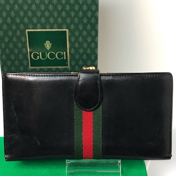 EUC Gucci Black Leather Sherry line twist lock long wallet with box - Picture 8 of 9